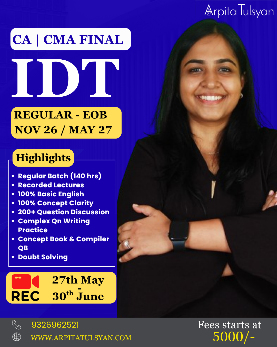 CA Arpita Tulsyan. New: CA Final IDT REGULAR - EOB Batch | November ...